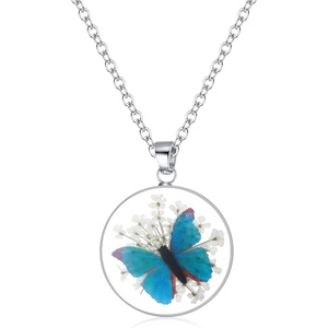 image:imageAUNTESIGN Butterfly Necklace  Pressed Wildflower Necklace  Resin Necklace  Personalized  Handmand Pressed  Easter Gift for Women Blue Morpho Butterfly Necklace