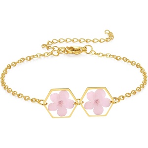 image:imageAUNTESIGN ForgetMeNot Pressed Wildflower Bracelet  Pressed Flower Bracelet  GoldSilver Pressed Flower Jewelry  Personalized Handmade Jewelry  Gift For WomenPink ForgetMeNot Pressed Wildflower Bracelet