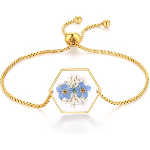 image:imageAUNTESIGN ForgetMeNot Pressed Wildflower Bracelet  Pressed Flower Bracelet  GoldSilver Pressed Flower Jewelry  Personalized Handmade Jewelry  Gift For WomenForgetMeNot and Queen Annes Lace