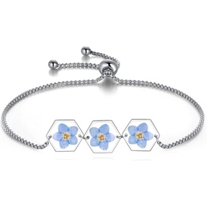 image:imageAUNTESIGN ForgetMeNot Pressed Wildflower Bracelet  Pressed Flower Bracelet  GoldSilver Pressed Flower Jewelry  Personalized Handmade Jewelry  Gift For WomenSilver ForgetMeNot Bracelet