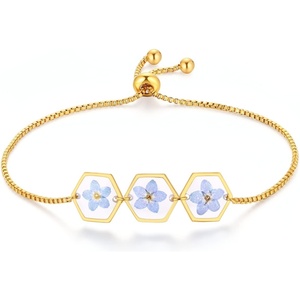 image:imageAUNTESIGN ForgetMeNot Pressed Wildflower Bracelet  Pressed Flower Bracelet  GoldSilver Pressed Flower Jewelry  Personalized Handmade Jewelry  Gift For WomenForgetMeNot Bracelet