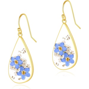 image:imageAUNTESIGN ForgetMeNot and Queen Annes Lace Pressed Wildflower Earrings  Pressed Flower Jewelry  Handmade Drop and Dangle Earrings  Mothers Day  Gift for WomanGold plated sterling silver forgetmenot earrings