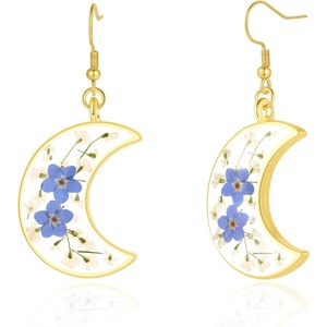 image:imageAUNTESIGN ForgetMeNot and Queen Annes Lace Pressed Wildflower Earrings  Pressed Flower Jewelry  Handmade Drop and Dangle Earrings  Mothers Day  Gift for WomanForgetMeNot and Queen Annes Lace Moon Earrings