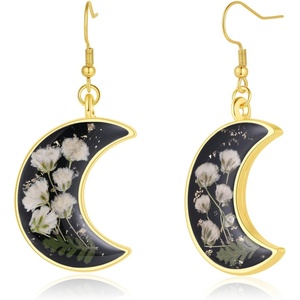 image:imageAUNTESIGN ForgetMeNot and Queen Annes Lace Pressed Wildflower Earrings  Pressed Flower Jewelry  Handmade Drop and Dangle Earrings  Mothers Day  Gift for WomanBabys Breath Moon Earrings