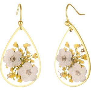 image:imageAUNTESIGN ForgetMeNot and Queen Annes Lace Pressed Wildflower Earrings  Pressed Flower Jewelry  Handmade Drop and Dangle Earrings  Mothers Day  Gift for WomanDaffodil and Annes Lace Earrings
