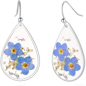 image:imageAUNTESIGN ForgetMeNot and Queen Annes Lace Pressed Wildflower Earrings  Pressed Flower Jewelry  Handmade Drop and Dangle Earrings  Mothers Day  Gift for WomanSilver ForgetMeNot and Annes Lace Earrings