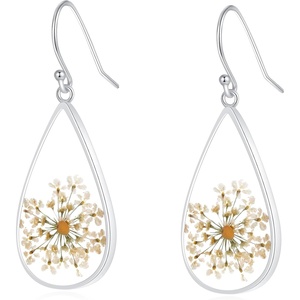 image:imageAUNTESIGN ForgetMeNot and Queen Annes Lace Pressed Wildflower Earrings  Pressed Flower Jewelry  Handmade Drop and Dangle Earrings  Mothers Day  Gift for Woman925 Sterling Silver Mustard Seed Earrings