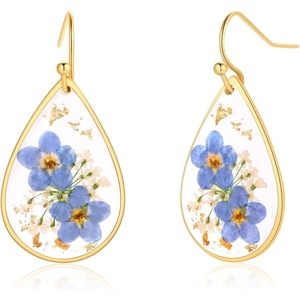 image:imageAUNTESIGN ForgetMeNot and Queen Annes Lace Pressed Wildflower Earrings  Pressed Flower Jewelry  Handmade Drop and Dangle Earrings  Mothers Day  Gift for WomanGold ForgetMeNot and Annes Lace Earrings