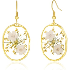 image:imageAUNTESIGN ForgetMeNot and Queen Annes Lace Pressed Wildflower Earrings  Pressed Flower Jewelry  Handmade Drop and Dangle Earrings  Mothers Day  Gift for WomanDaffodils and Annes Lace Oval Earrings