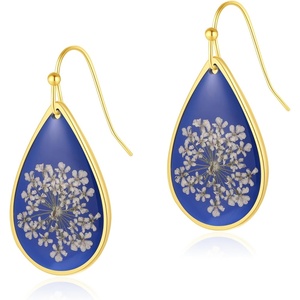 image:imageAUNTESIGN ForgetMeNot and Queen Annes Lace Pressed Wildflower Earrings  Pressed Flower Jewelry  Handmade Drop and Dangle Earrings  Mothers Day  Gift for WomanQueen Annes Lace EarringsBlue Background