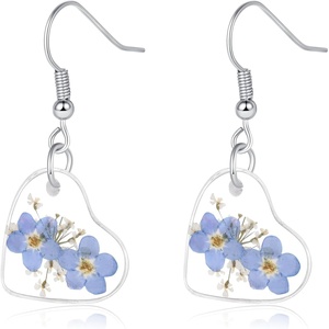 image:imageAUNTESIGN ForgetMeNot and Queen Annes Lace Pressed Wildflower Earrings  Pressed Flower Jewelry  Handmade Drop and Dangle Earrings  Mothers Day  Gift for WomanHeart ForgetMeNot Earrings