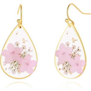 image:imageAUNTESIGN ForgetMeNot and Queen Annes Lace Pressed Wildflower Earrings  Pressed Flower Jewelry  Handmade Drop and Dangle Earrings  Mothers Day  Gift for WomanGold ForgetMeNotPink and Annes Lace Earrings