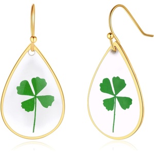 image:imageAUNTESIGN ForgetMeNot and Queen Annes Lace Pressed Wildflower Earrings  Pressed Flower Jewelry  Handmade Drop and Dangle Earrings  Mothers Day  Gift for WomanGold Four Leaf Clover Earrings