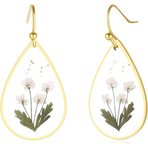 image:imageAUNTESIGN ForgetMeNot and Queen Annes Lace Pressed Wildflower Earrings  Pressed Flower Jewelry  Handmade Drop and Dangle Earrings  Mothers Day  Gift for WomanQueen Annes Lace and Fern Earrings