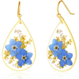 image:imageAUNTESIGN ForgetMeNot and Queen Annes Lace Pressed Wildflower Earrings  Pressed Flower Jewelry  Handmade Drop and Dangle Earrings  Mothers Day  Gift for WomanForgetMeNot and Yellow Annes Lace Earrings