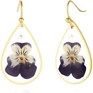 image:imageAUNTESIGN ForgetMeNot and Queen Annes Lace Pressed Wildflower Earrings  Pressed Flower Jewelry  Handmade Drop and Dangle Earrings  Mothers Day  Gift for WomanPansy Earrings