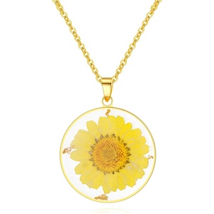 image:imageAUNTESIGN ForgetMeNot and Queen Annes Lace Pressed Wildflower Necklace  Birth Month Flowers Necklace  GoldSilver Pressed Flower Jewelry  Mothers Day  Gift For HerMarigold Necklace October Birth Flower