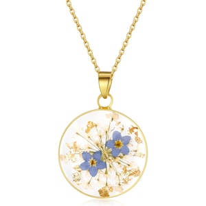 image:imageAUNTESIGN ForgetMeNot and Queen Annes Lace Pressed Wildflower Necklace  Birth Month Flowers Necklace  GoldSilver Pressed Flower Jewelry  Mothers Day  Gift For HerForgetMeNot and Queen Annes Lace