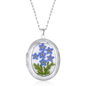 image:imageAUNTESIGN ForgetMeNot and Queen Annes Lace Pressed Wildflower Necklace  Birth Month Flowers Necklace  GoldSilver Pressed Flower Jewelry  Mothers Day  Gift For HerForgetMeNot Locket Necklace