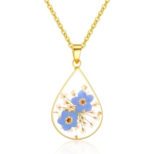 image:imageAUNTESIGN ForgetMeNot and Queen Annes Lace Pressed Wildflower Necklace  Birth Month Flowers Necklace  GoldSilver Pressed Flower Jewelry  Mothers Day  Gift For HerTeardrop ForgetMeNot and Queen Annes Lace Necklace