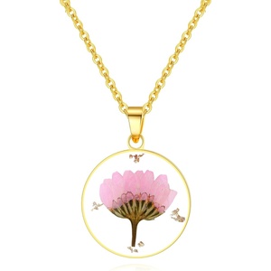 image:imageAUNTESIGN ForgetMeNot and Queen Annes Lace Pressed Wildflower Necklace  Birth Month Flowers Necklace  GoldSilver Pressed Flower Jewelry  Mothers Day  Gift For HerAster Necklace September Birth Flower