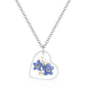 image:imageAUNTESIGN ForgetMeNot and Queen Annes Lace Pressed Wildflower Necklace  Birth Month Flowers Necklace  GoldSilver Pressed Flower Jewelry  Mothers Day  Gift For HerHeart Forget Me Not and Queen Annes Lace Necklace