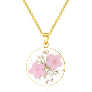image:imageAUNTESIGN ForgetMeNot and Queen Annes Lace Pressed Wildflower Necklace  Birth Month Flowers Necklace  GoldSilver Pressed Flower Jewelry  Mothers Day  Gift For HerPink ForgetMeNot Necklace