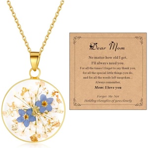 image:imageAUNTESIGN ForgetMeNot and Queen Annes Lace Pressed Wildflower Necklace  Birth Month Flowers Necklace  GoldSilver Pressed Flower Jewelry  Mothers Day  Gift For HerForgetMeNot NecklaceFor Mom