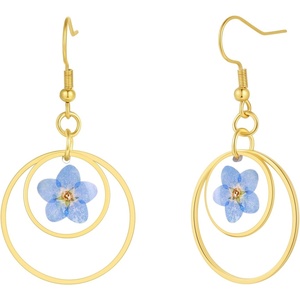 image:imageAUNTESIGN ForgetMeNot Hoop Earrings  Gold Plated Brass Resin Stainless Steel  Modern Dangle Hoop Hoop Design  Dangle Earrings  Alaska State Flower Earrings